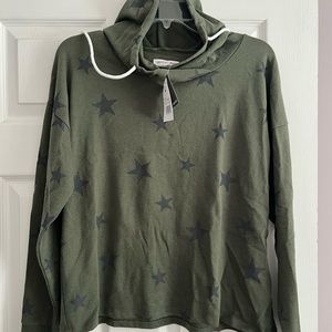 Army green hooded cropped sweatshirt